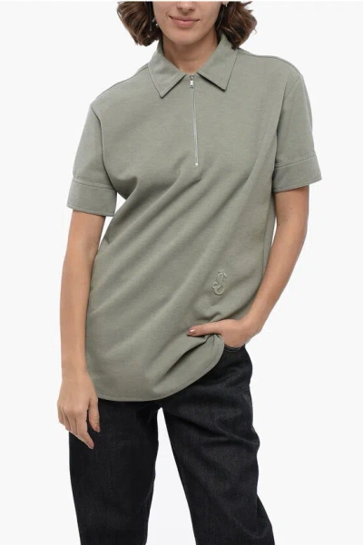 Jil Sander Half Zipped Cotton Blend Polo In Green