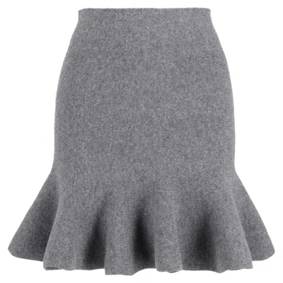 Jil Sander Knitted Mini High-waisted Trumpet Skirt In Grey Wool