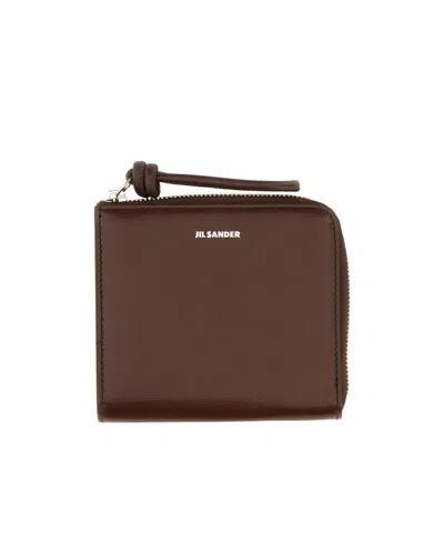 Jil Sander Logo Print Square Wallet In Brown