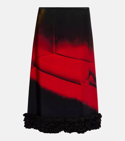 JIL SANDER PRINTED RUFFLED MIDI SKIRT