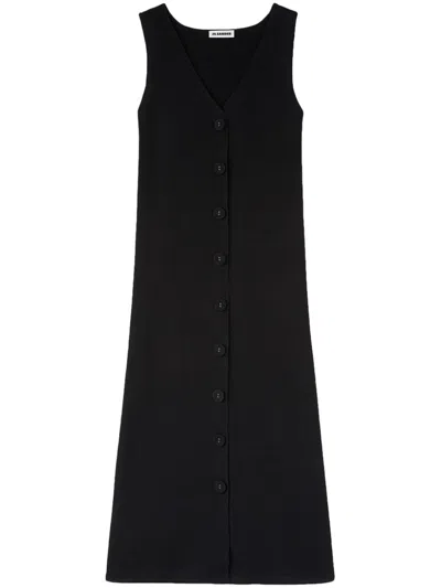 Jil Sander V-neck Knitted Midi Dress In Black