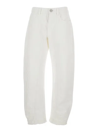 Jil Sander White Jeans With Logo Patch On The Rear And Fringed Hem In Denim Woman