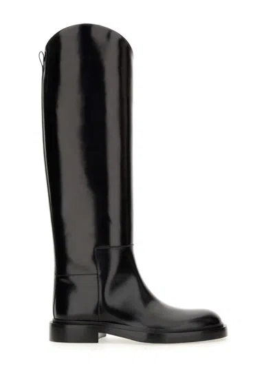 Jil Sander Asymmetric Leather Boots In Black