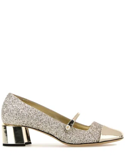 Jimmy Choo Glitter And Laminated Leather Pumps Color Gold And Sand