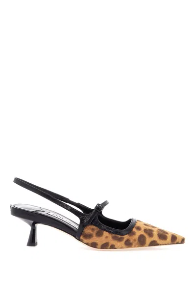 Jimmy Choo Leopard Print Leather Pumps With 45mm Heel And Pointed Toe In Black