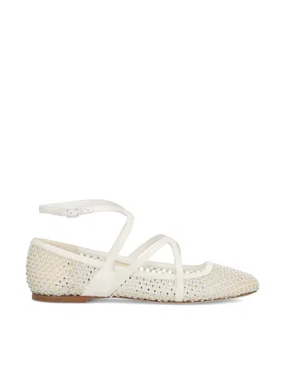 Jimmy Choo Astoria Embellished Mesh Ballet Flats In White