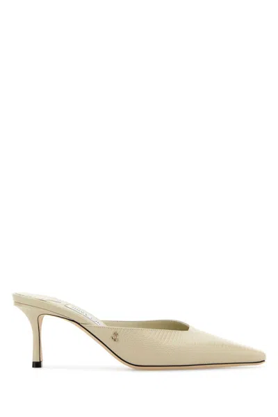 Jimmy Choo Vivi 65 Embellished Croc-effect Leather Mules In Beige