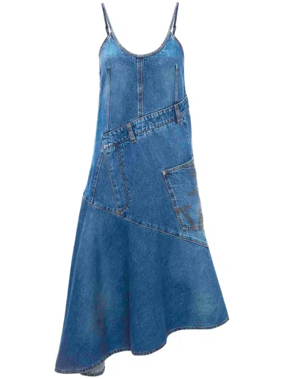 Jw Anderson Sleeveless Twisted Denim Midi Dress In Light Blue