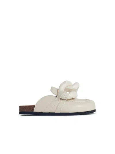 Jw Anderson 'chain' Ivory Leather Slippers In Beige