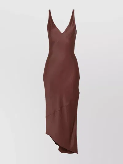 Jw Anderson Satin Midi Dress With V-neck And Bow Detail In Brown