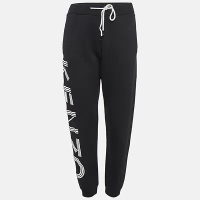 Pre-owned Kenzo Black Cotton Knit Printed Track Pants M