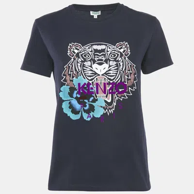Pre-owned Kenzo Blue Logo Tiger Print Crew Neck T-shirt M