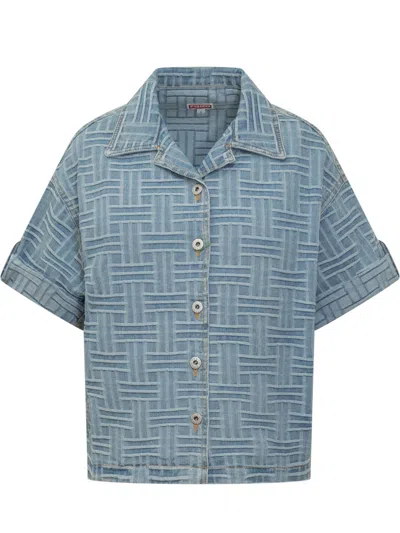 Kenzo Blue Embroidered Denim Shirt
