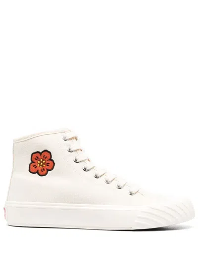Kenzo Embroidered-logo High-top Sneakers In Cream