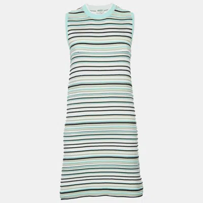 Pre-owned Kenzo Green Stripe Textured Knit Mini Dress M