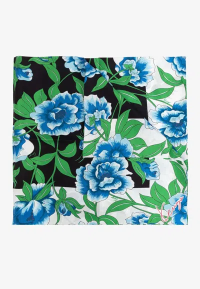 Kenzo Ponies Print Silk Scarf In Multicolor