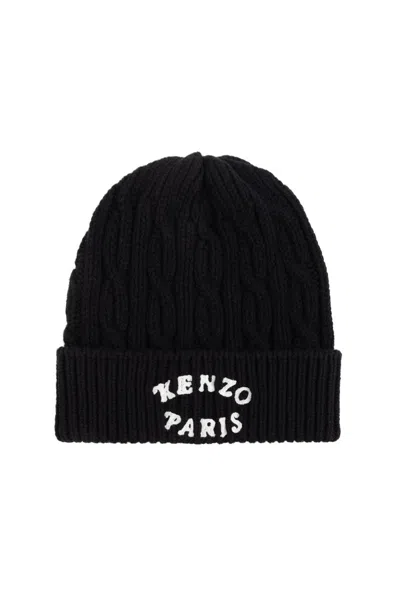 Kenzo Logo Embroidered Ribbed Beanie In Black