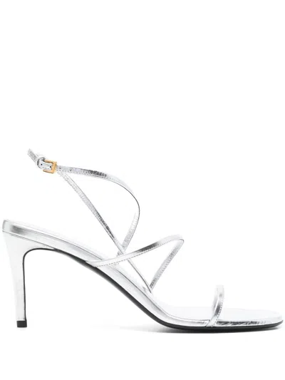 Khaite Loop Metallic Leather Sandals In Silver