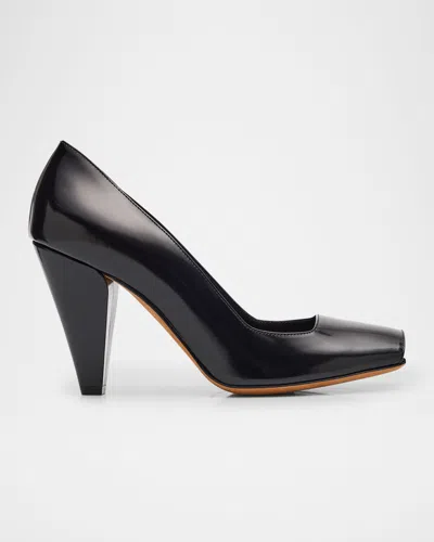 KHAITE CEDAR LEATHER SQUARE-TOE PUMPS