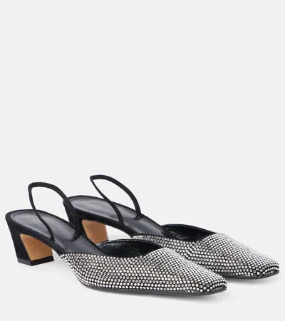 Khaite Roosevelt Crystal-embellished Leather Slingback Pumps In Black