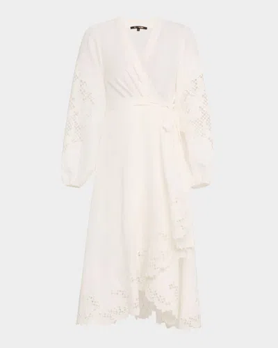 Kobi Halperin Sigal Embroidered Lace-inset Midi Wrap Dress In White
