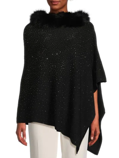 La Fiorentina Women's Faux Fur Trim Embellished Poncho In Black