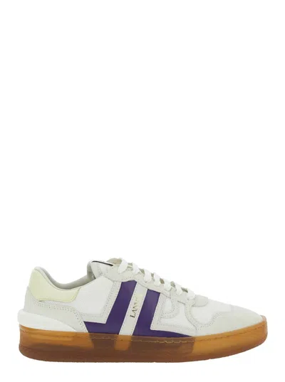 Lanvin 'clay' White Sneaker With Mesh Inserts And Side Striped Detail In Leather Unisex