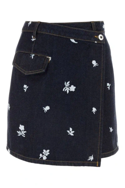 Lanvin Navy Embroidered Denim Miniskirt