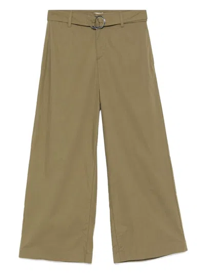 Liu •jo Cotton Trousers In Green With Waist Belt