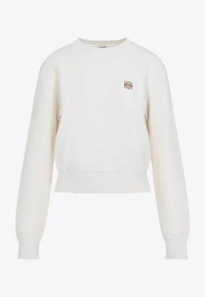 Loewe Anagram Embroidered Crewneck Sweater In White