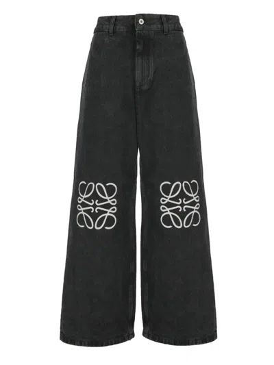 Loewe Womens Black Anagram Mid-rise Wide-leg Jeans