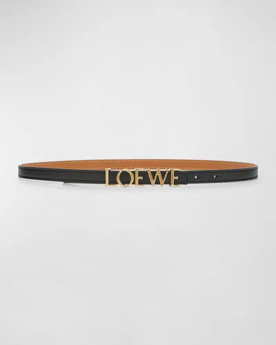 Loewe Bold Logo Leather Skinny Belt In Black