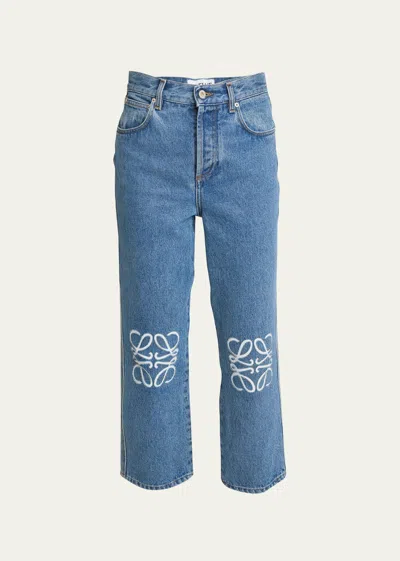 Loewe Cropped Jeans With Anagram Knee Detail In Mid Blue D