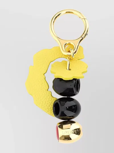 Loewe Metal And Leather Key Ring With Beads In Multicoloured