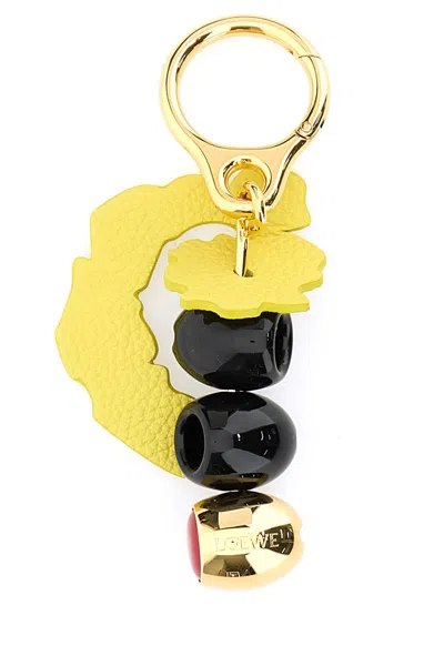 Loewe Multicolor Metal And Leather Key Ring In Blackgold