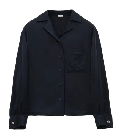 Loewe Silk-blend Pyjama Shirt In Navy Blue