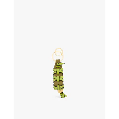 Loewe Womens  Cross Braided Leather Keyring In Olive/ Dark Khaki Gr