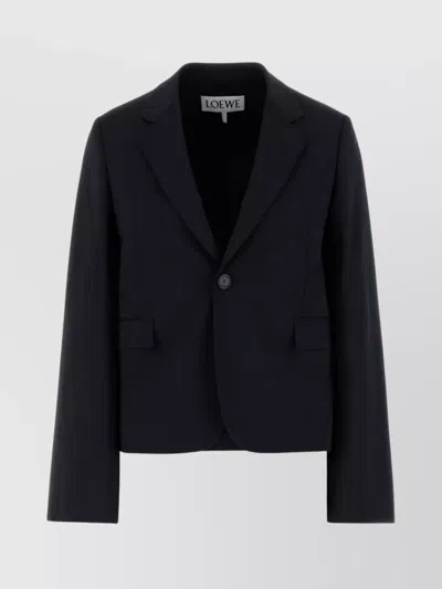 Loewe Wool Blazer With Notched Lapels And Flap Pockets In Blue