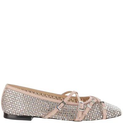 Mach&mach Ballet Flats With Crystal Embellishment And Adjustable Loops In Beige