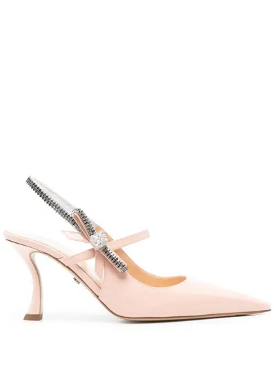 Mach&mach Crystal Cuba Nude Patent Leather Slingback 85mm In Pink