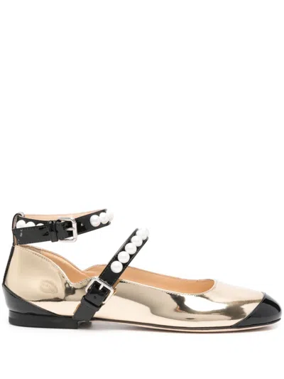 Mach&mach Leather Ballet Flats Stud Detailing In Gold