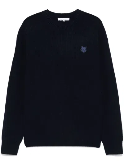 Maison Kitsuné Bold Fox Head-patch Ribbed Sweater In Blue