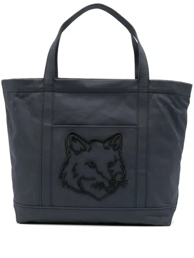 Maison Kitsuné Large Fox Head Tote Bag In Grey