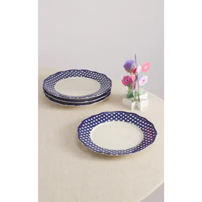 Maison Madison Home Beatrix 10.5'' Dinner Plate Set Of 4 In Blue/cream