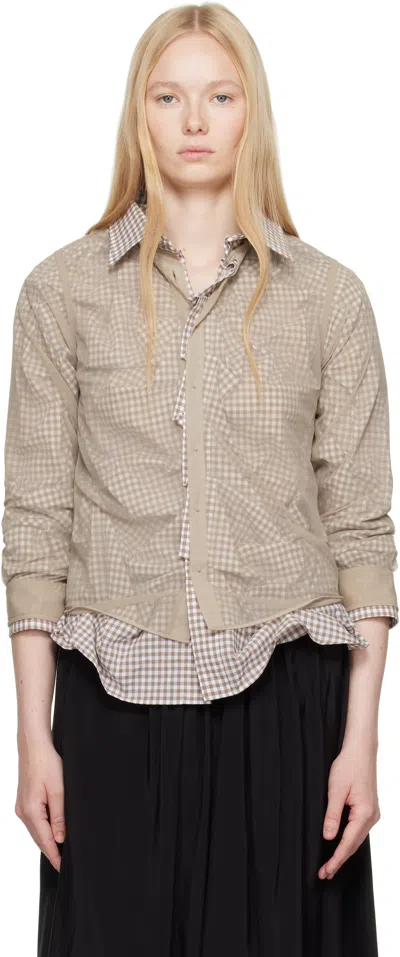 Maison Margiela Layered Checked Cotton-poplin And Organza Shirt In Neutrals