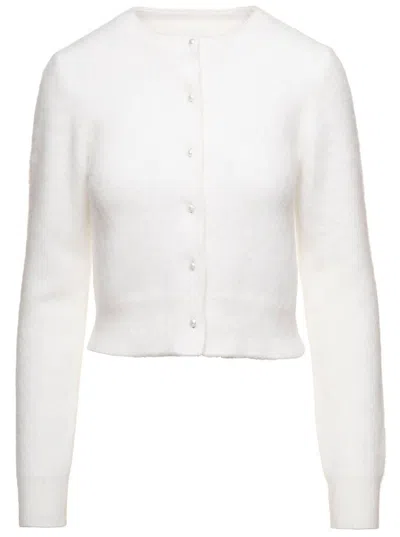 Maison Margiela White Cropped Cardigan In Angora Woman