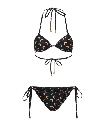 Marine Serre Halter Neck Triangle Bikini Set In Black
