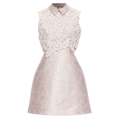 Mary Katrantzou Jacquard Crystal Lace Overlay Bodice Dress In Pink