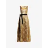 Mary Katrantzou Womens Mykah Metallic Sleeveless Woven Midi Dress Plexus Metallic In Plexus Metallic