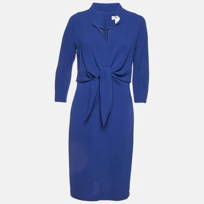 Pre-owned Max Mara Blue Crepe Tie-up Detail Midi Dress M